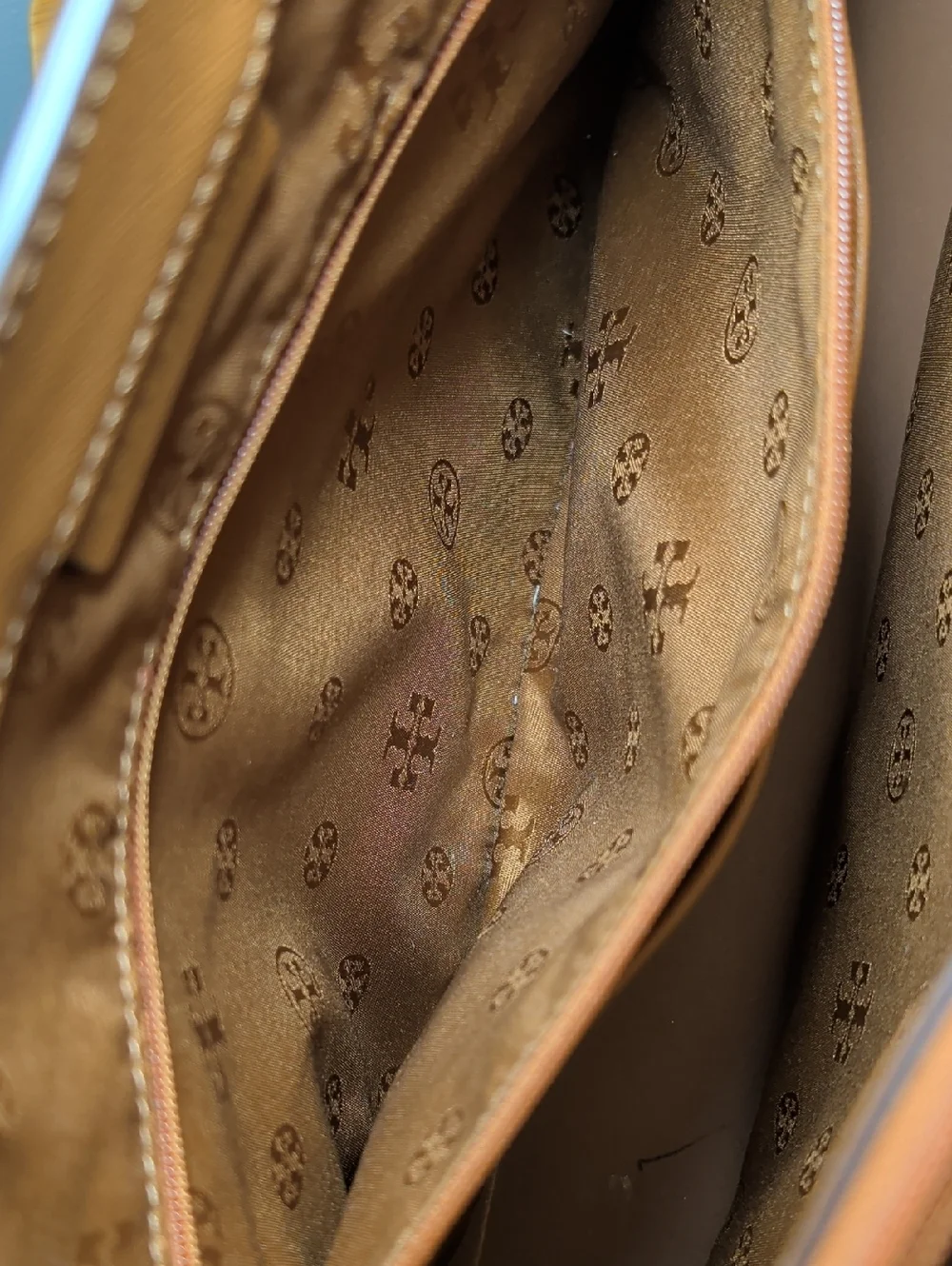 Tory Burch York Buckle Tote Bag Saffiano Leather Cognac Brown Gold Hardware